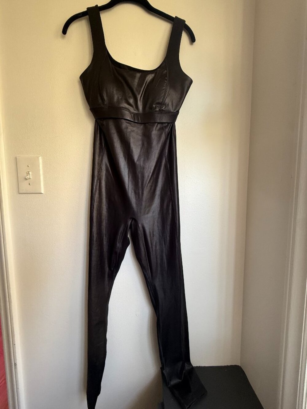 NWT Fabletics Motion365+ Shine Jumpsuit Black Athleisure One Piece Sz M